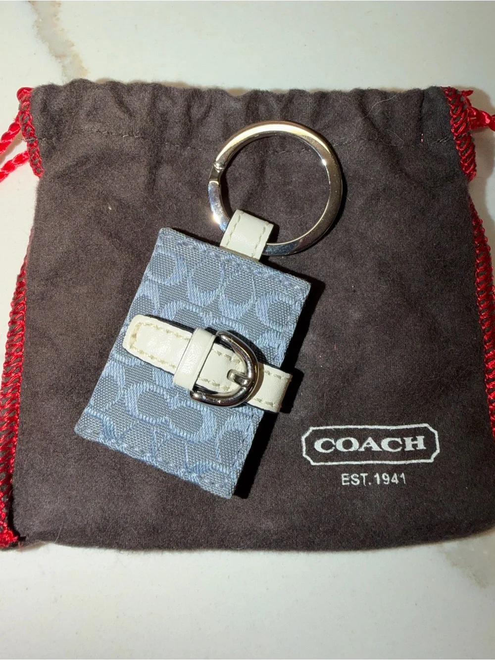 Coach Rare! Photo Book Key/Bag Charm in Blue and white with a vintage dustbag